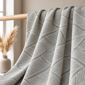 Warm Grey Jacquard Curtain Fabric with Textured Geometric Pattern